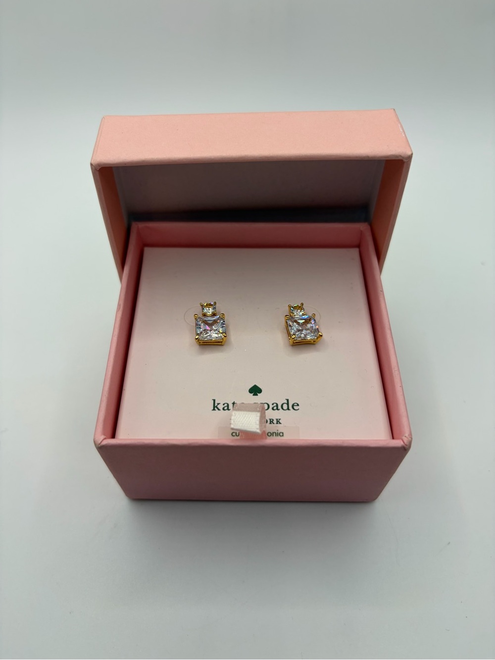kate spade Gold-Tone Clear Crystal Square Stud Earrings - Picture 2 of 4